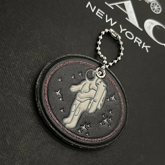 Coach X NASA Space ASTRONAUT Black Multi Leather Bag Charm Rare Star Glitter - Picture 3 of 9